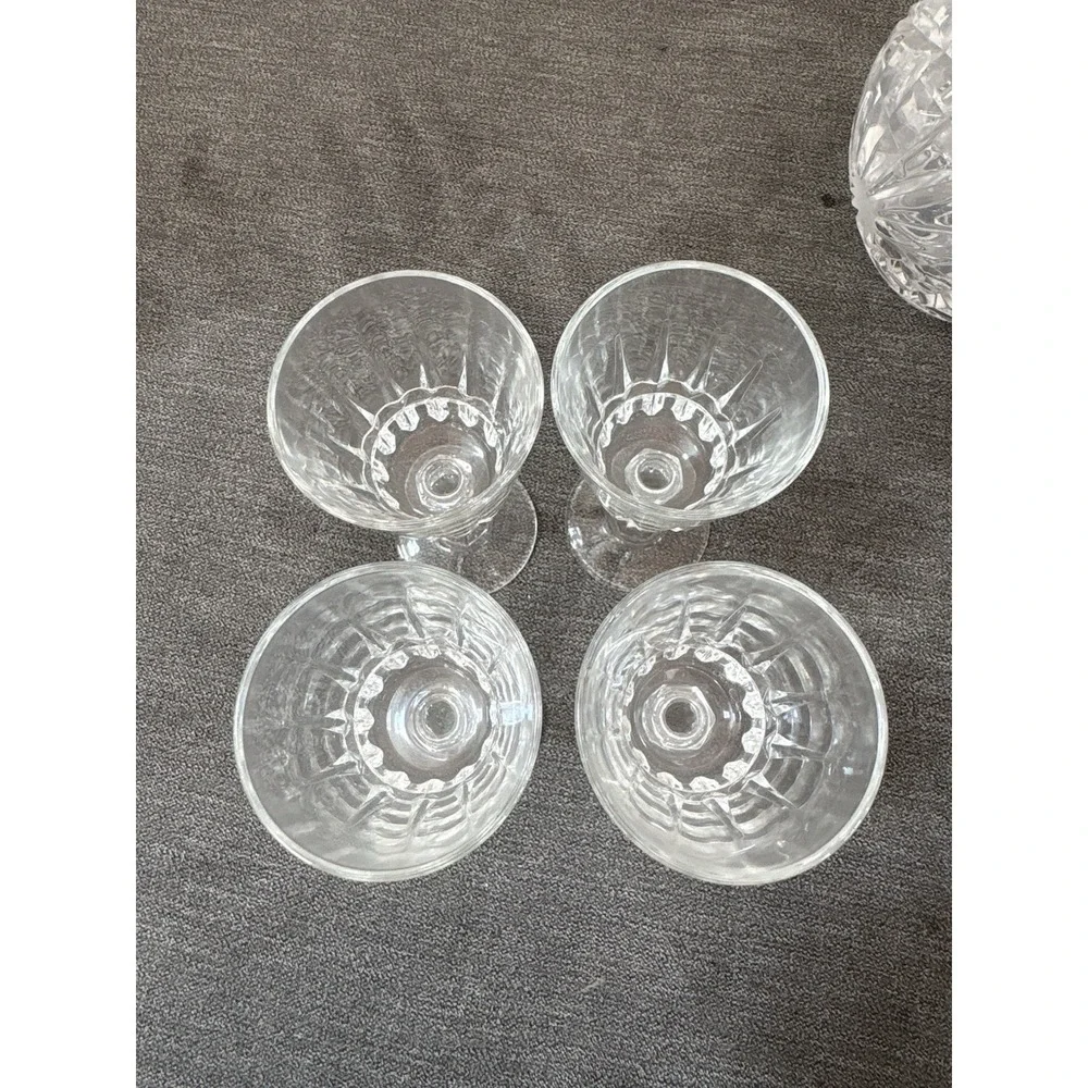 Vintage‎ Lead Crystal Decanter Starburst Flower With 8 Cut Glass Cups